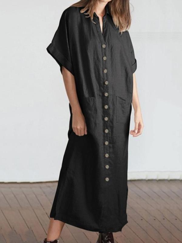 Loose Solid Color Maxi Shirtdress