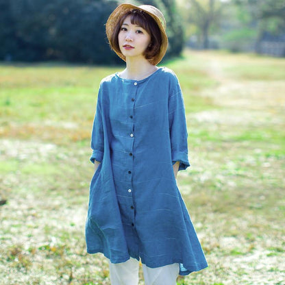 Cotton Vintage Loose Long Sleeve Plus Size Blouse