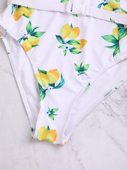 Sexy Spaghetti-Neck Sash Flowers One-Piece Swimwear