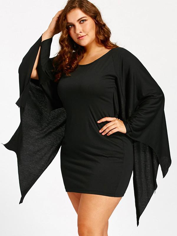 Vintage Solid Batwing Sleeves Mini Dresses
