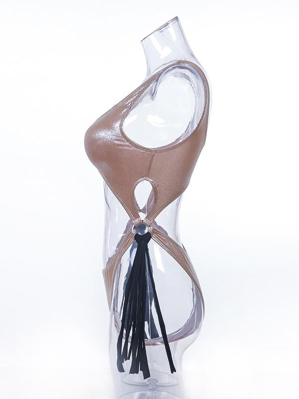 Tasseled Metal Ring Siamese Swimwear
