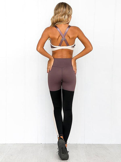 Split-joint Color Block Skinny Leg Vest Top Yoga Suit