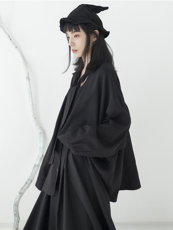 Original Loose Black Chic Lace-up Blouse