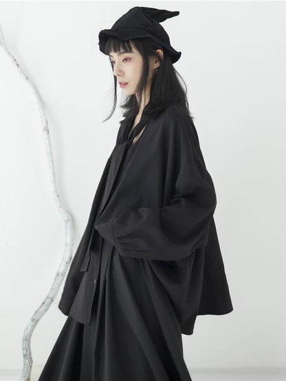 Original Loose Black Chic Lace-up Blouse