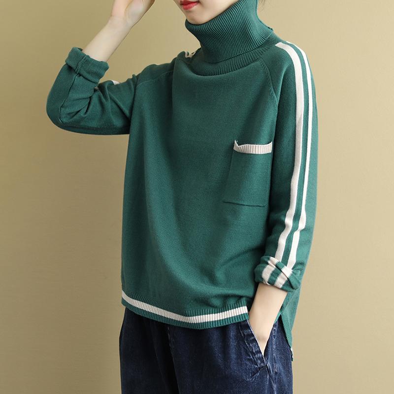 Buykud Striped Single Pocket Casual Comfortable Sweater