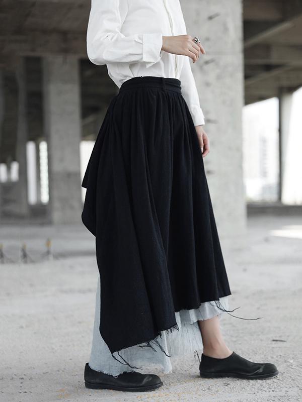 Ramie Cotton Split-joint Skirt Bottom