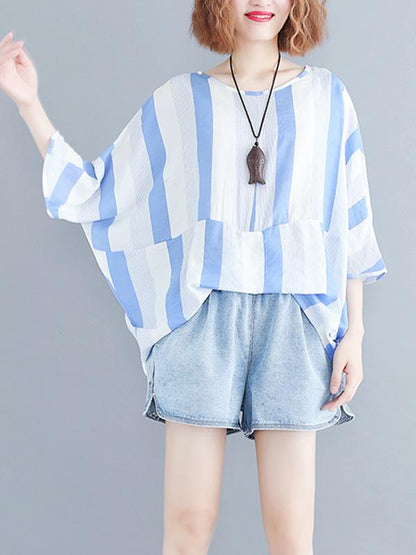Loose Striped Batwing Sleeves Shirt