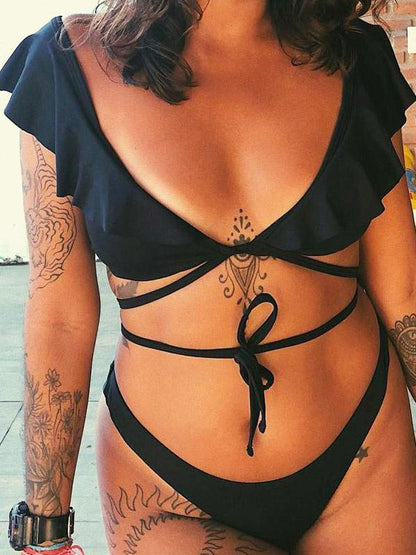 Falbala Plain&Printed Bikinis Swimwear