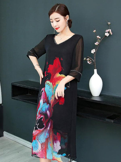 National Retro Casual Light Long Dress