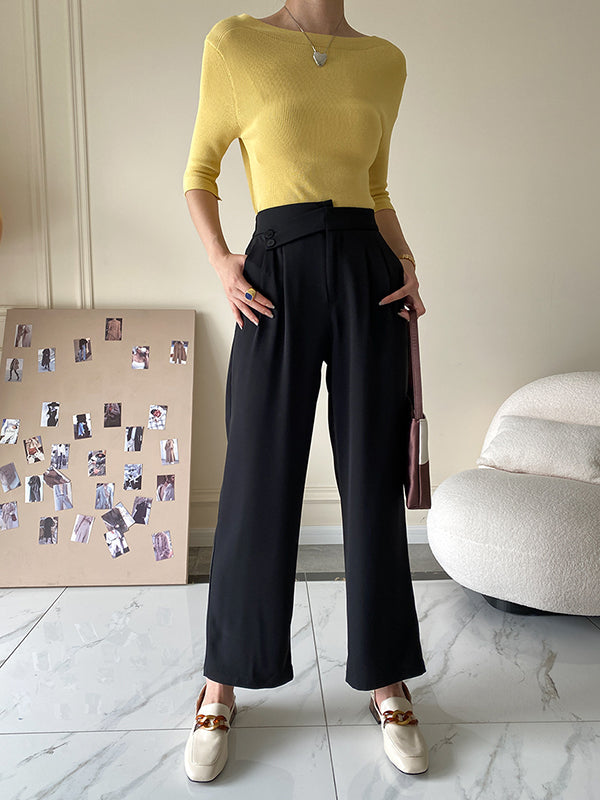 Original Simple Casual Solid Color Skinny Knitting T-Shirt Top