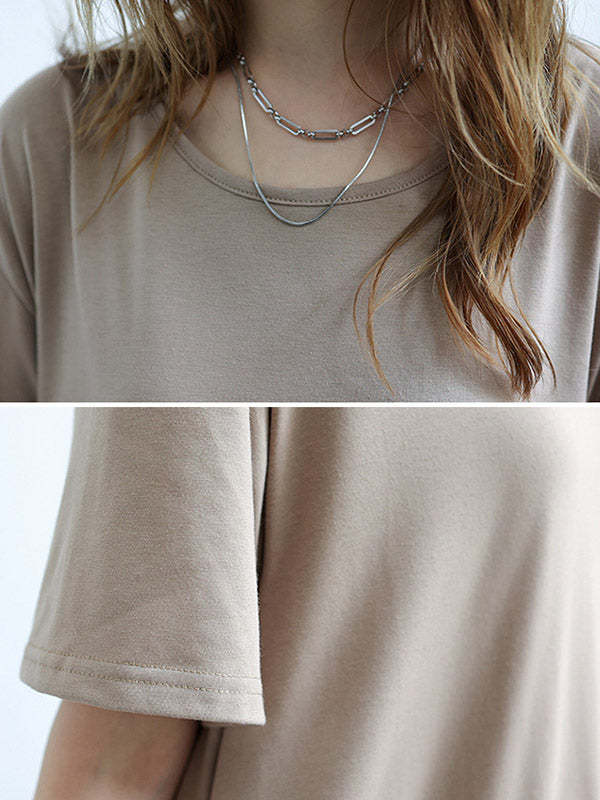 Simple Solid Color Oversized A-Line Round-Neck Short Sleeves Maxi Dress