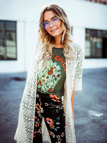 Simple 2Color Flower Child Printed T-Shirts Tops