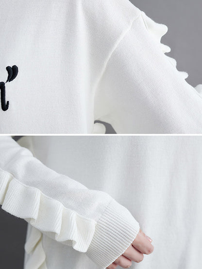 Simple Solid Color Letter Print Embroidered Sweatshirt Top