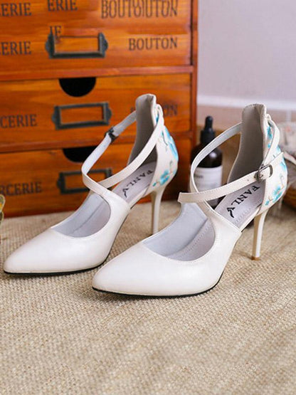 Beautiful Embroidered Floral High Heels