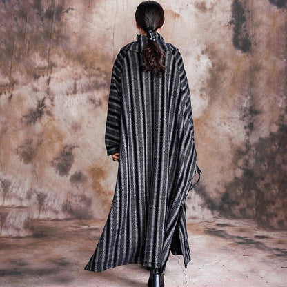 Loose Split Hem Bat Sleeve Casual Stripe Dress