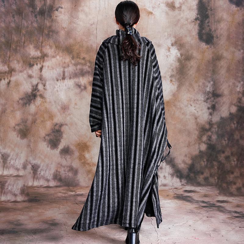 Buykud Loose Split Hem Bat Sleeve Casual Stripe Dress