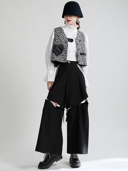 Stylish Split-Joint Printed Wide Leg Loose Pants
