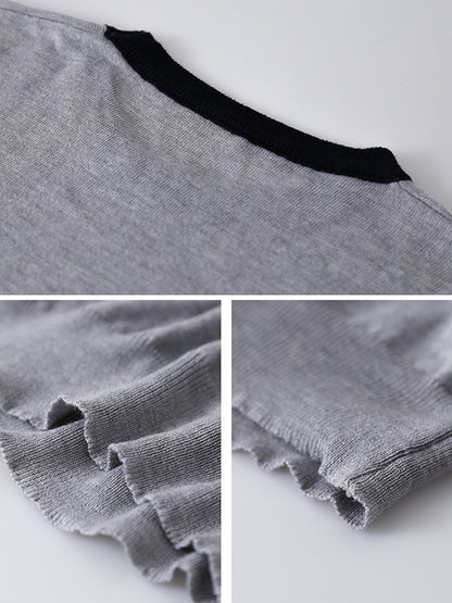 Casual Knitting Round-Neck Contrast Color T-Shirts Tops