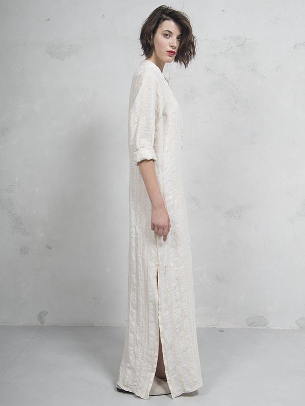 Simple Ramie Cotton V-neck Maxi Dress