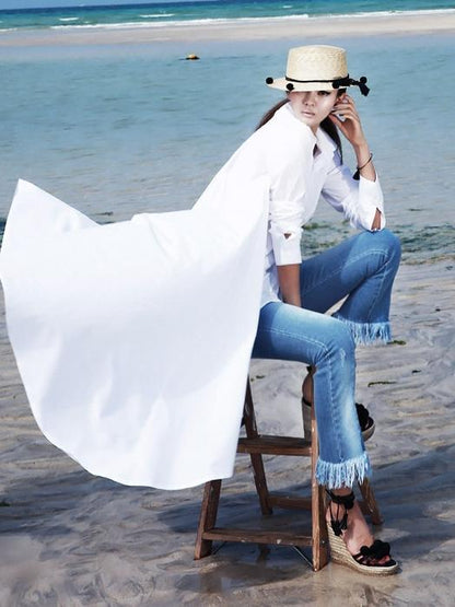 Fashion White Asymmetric Shirt Dress