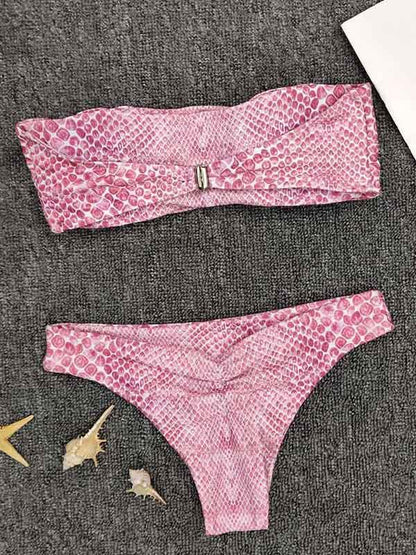 Sexy Strapless Snake Print Bikini Set