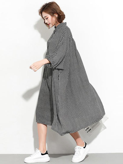 Super Loose Plaid Long Shirt Dress