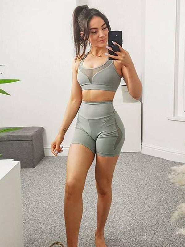 Mesh Split-Joint Sports Bra&Shorts Suits