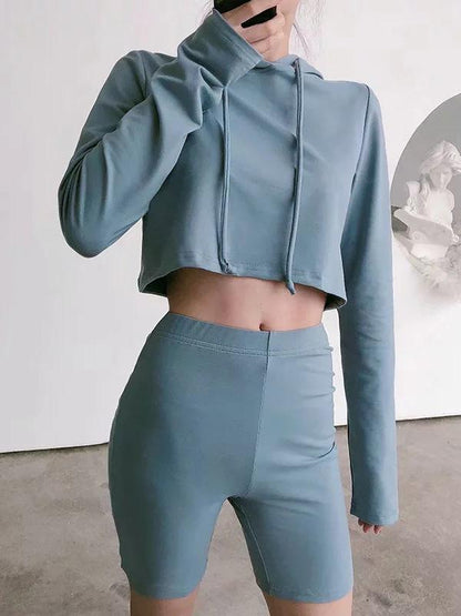 Hooded Long Sleeve Sweatershirts And Shorts Suits