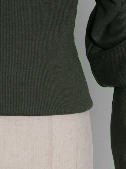 Simple Long Sleeves Green Split-Joint Sweatshirt Top
