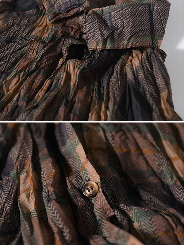 Vintage Long Sleeves Buttoned Plaid Printed Blouses Top