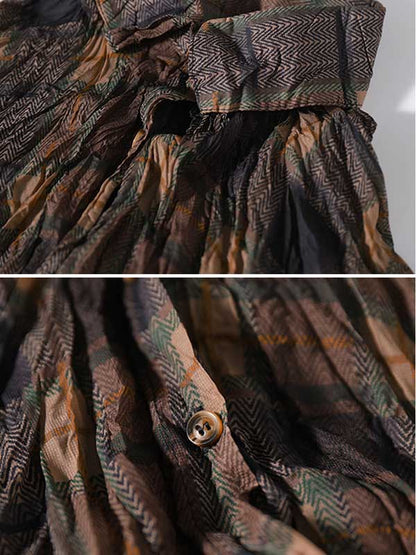 Vintage Long Sleeves Buttoned Plaid Printed Blouses Top