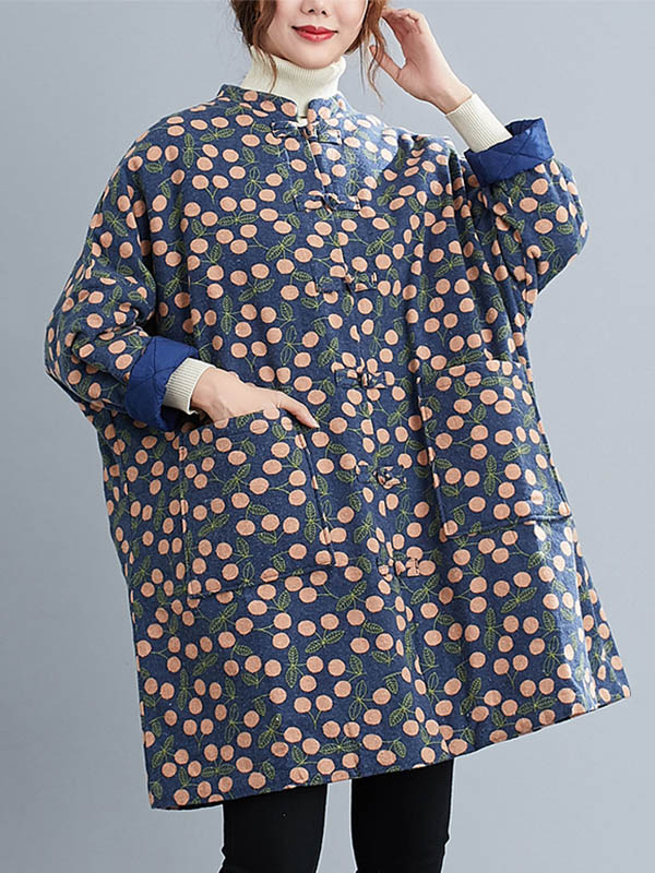 Vintage Printed Long Sleeves Frog Quilted Coat