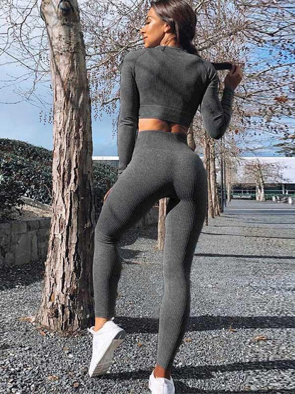 Solid Sports Tee& Fitness Leggings Suits