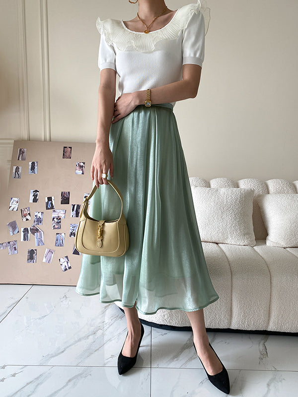 Original Chic Falbala Mesh Split-Joint T-Shirt Top