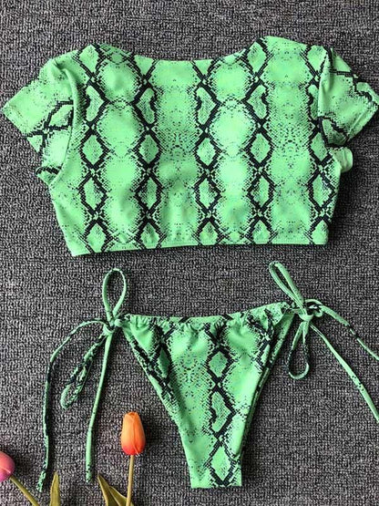 Leopard Snakeskin Plain Bikini Swimsuit