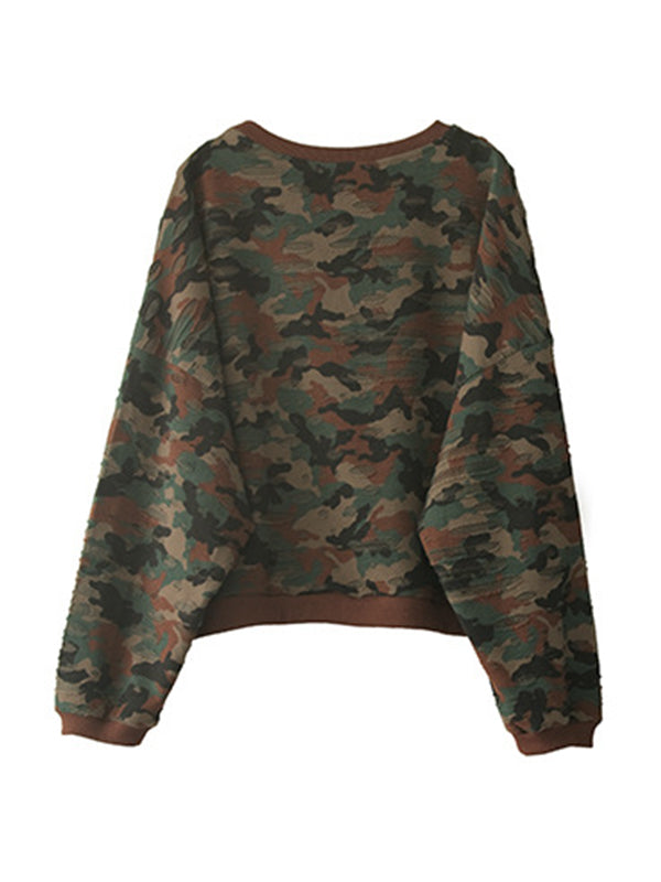 Fashion Split-Joint Camouflage Long Sleeves Sweatshirt Top