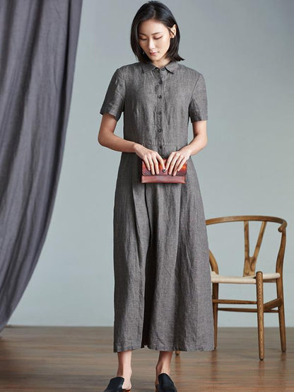 Elegant Linen Slim Long Dress