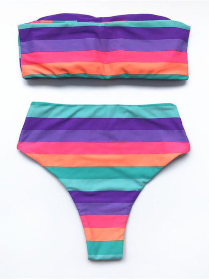 Strapless Stripe Bikini Swimsuit