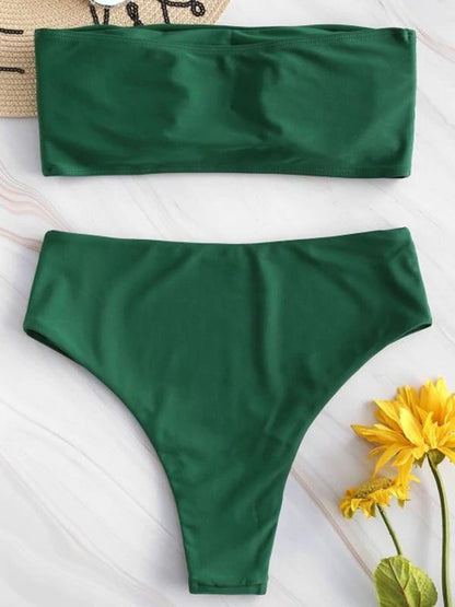 Plain Bandeau Bikinis Swimwear