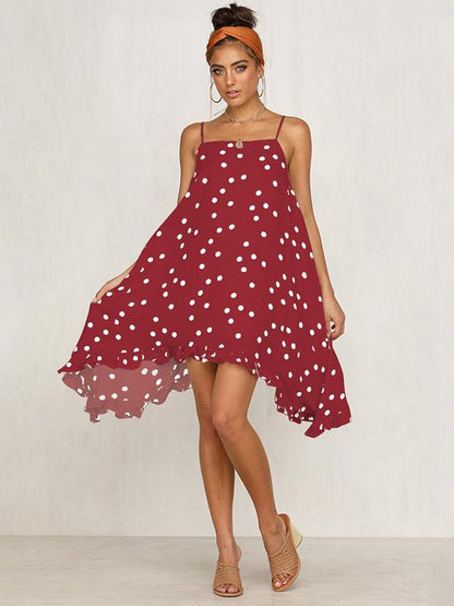 Bohemia Spaghetti-neck Dot Mini Dresses