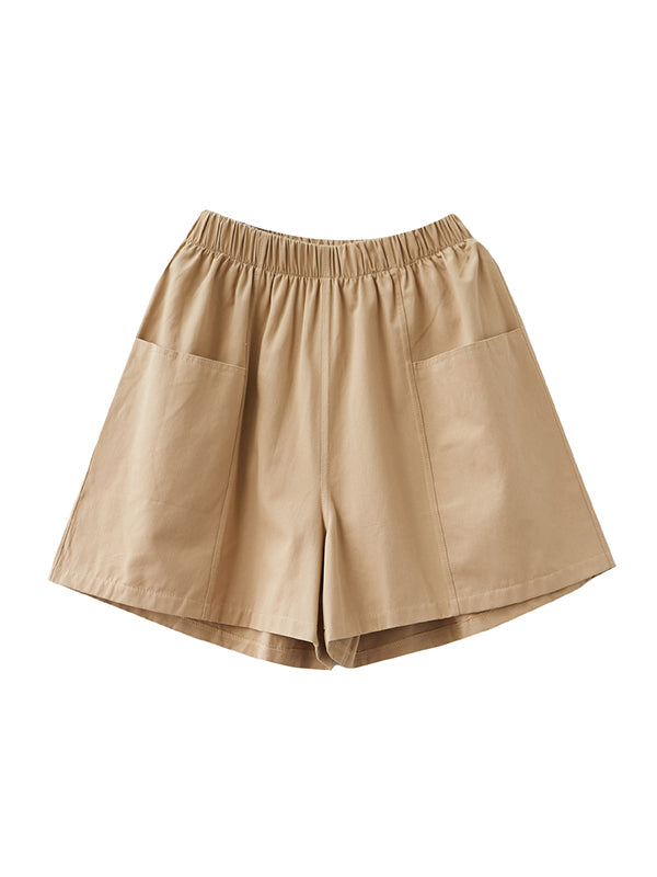 Casual Solid Color With Pocket Wide Leg Shorts