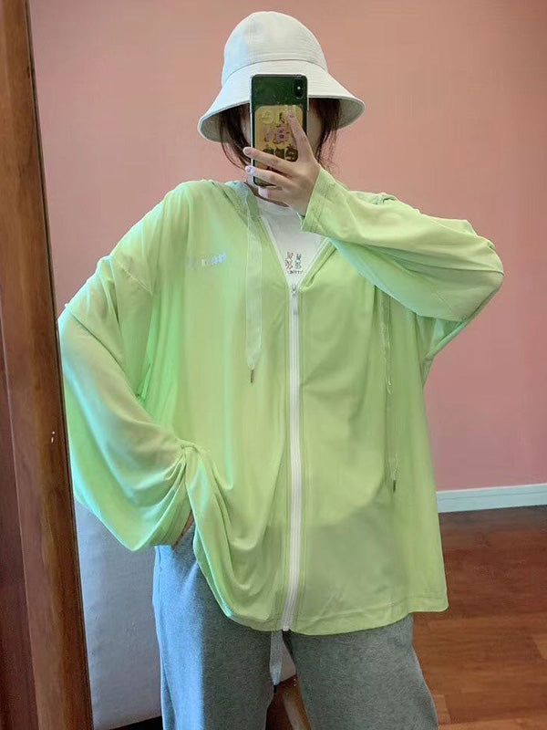 Leisure Solid Color Zipper Hooded Sun-Protection Outerwear