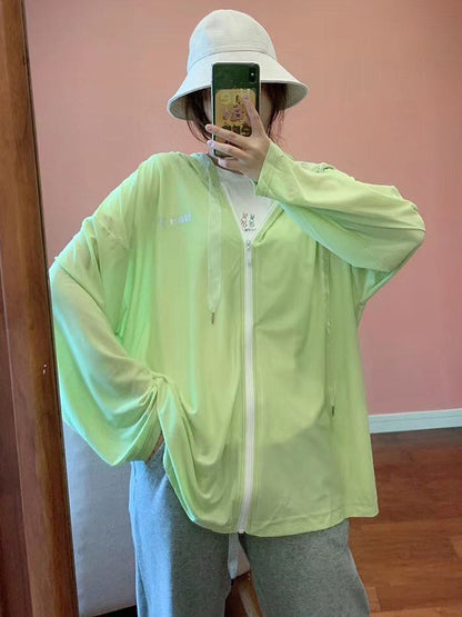 Leisure Solid Color Zipper Hooded Sun-Protection Outerwear