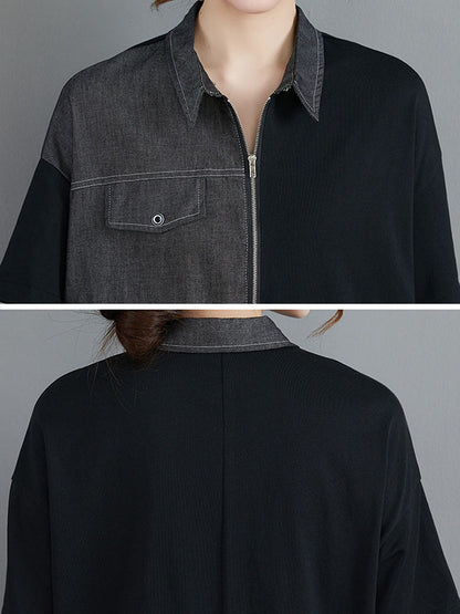 Casual Irregular Split-Joint Half Sleeves Lapel Collar Midi Shirt Dress