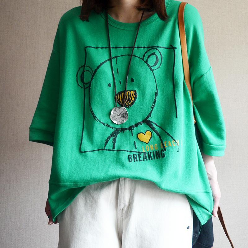 Cotton Loose Print Round Neck Blouse