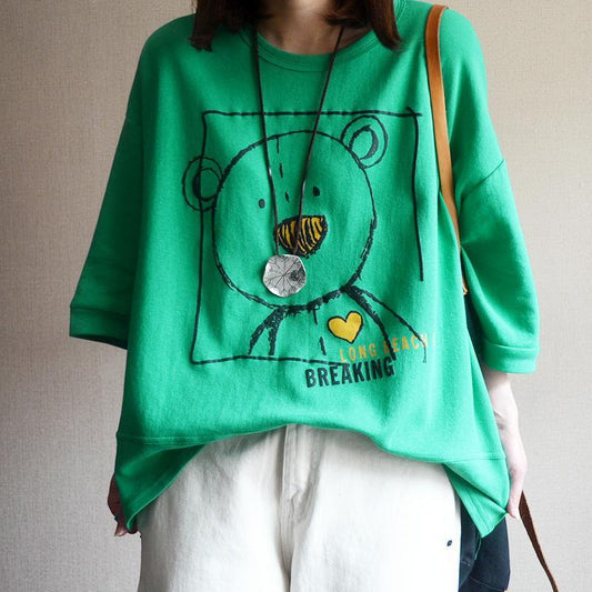 Cotton Loose Print Round Neck Blouse