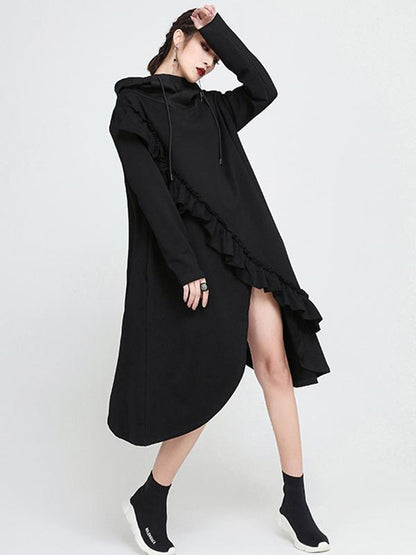 Loose Cropped Hooded Midi Dress