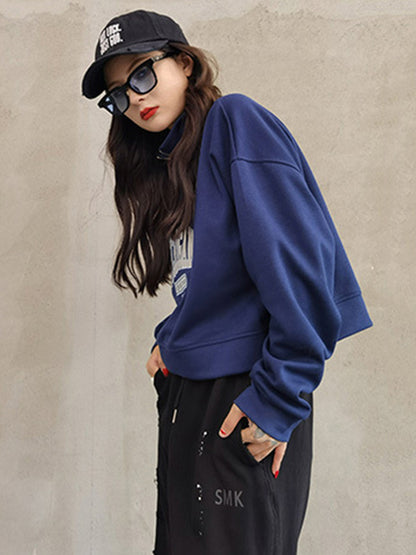 Casual Letter Printed Zipper High-Neck Long Sleeves Sweatshirts