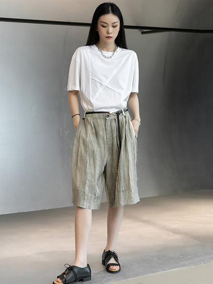 Original Solor Color Linen Wide Leg Shorts