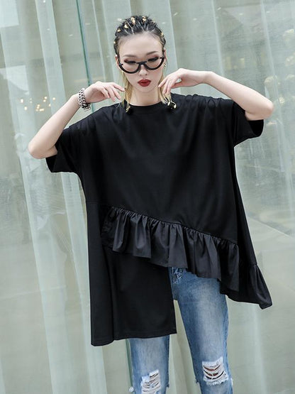 Loose Split-side Falbala T-shirt